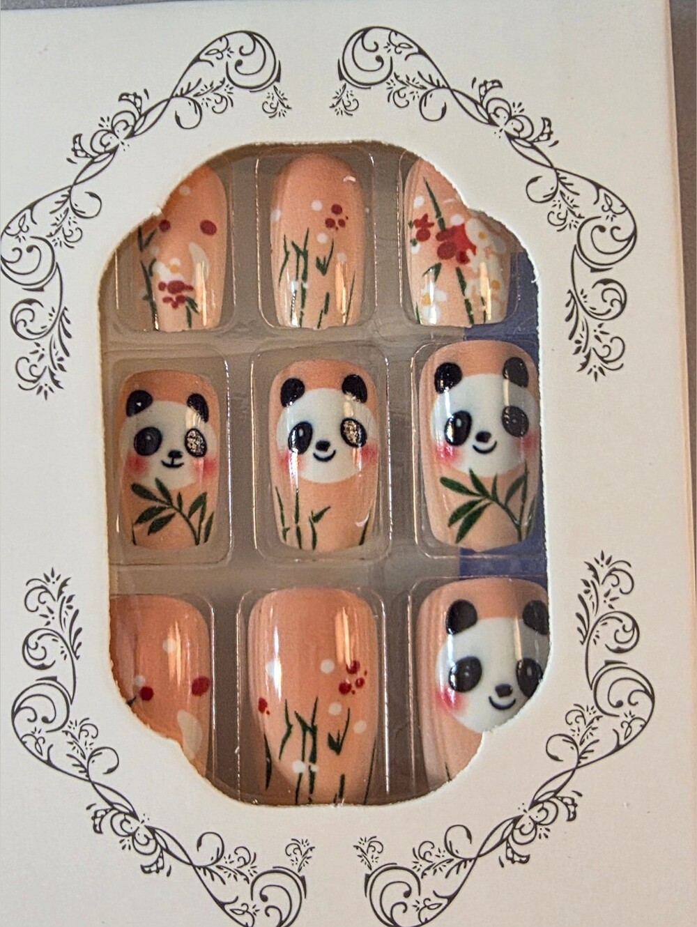Peach Panda Press-On Nails for Small Pets Owners